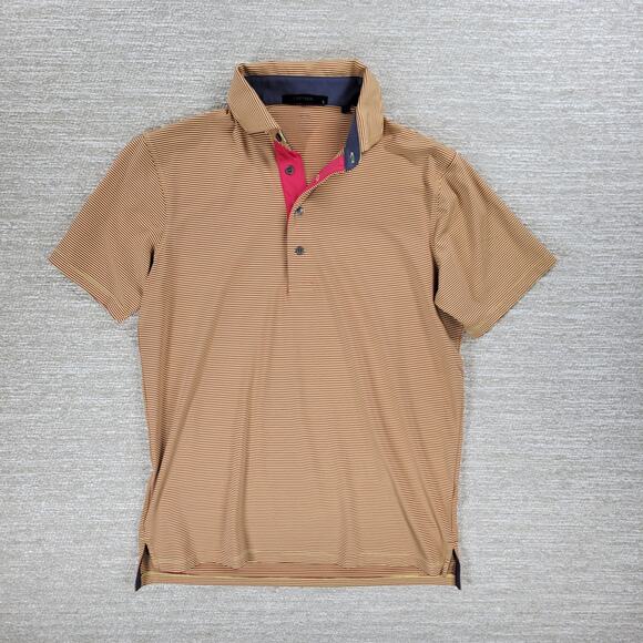 Greyson Saranac Polo Shirt Mens Small Gold Red Stripe Golf Performance - Picture 9 of 13